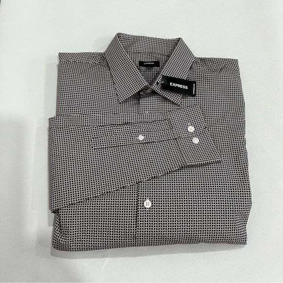 Express Dress Shirt Size Medium Slim Button-Up Patterned Geometric Burgundy/Whit - Picture 1 of 5